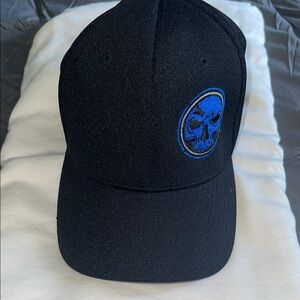 Black Cap with Blue Skull Logo